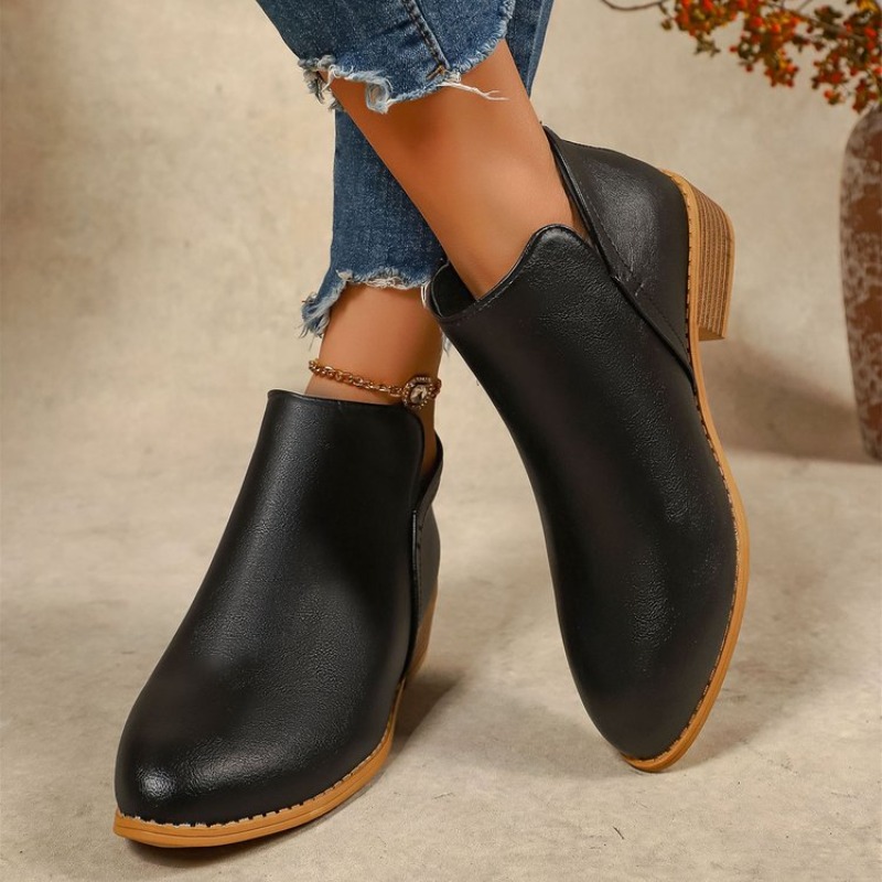 Sewing Zipper - Bottines pour femmes bout rond talon
