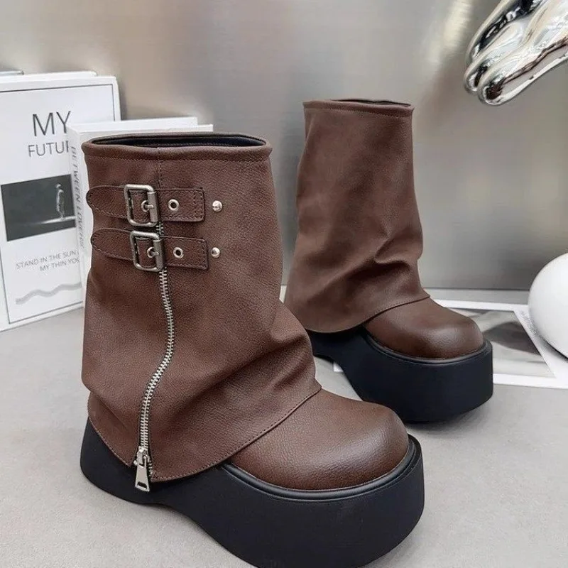 Sewing Zipper - Bottes de chevalier à plateforme pour