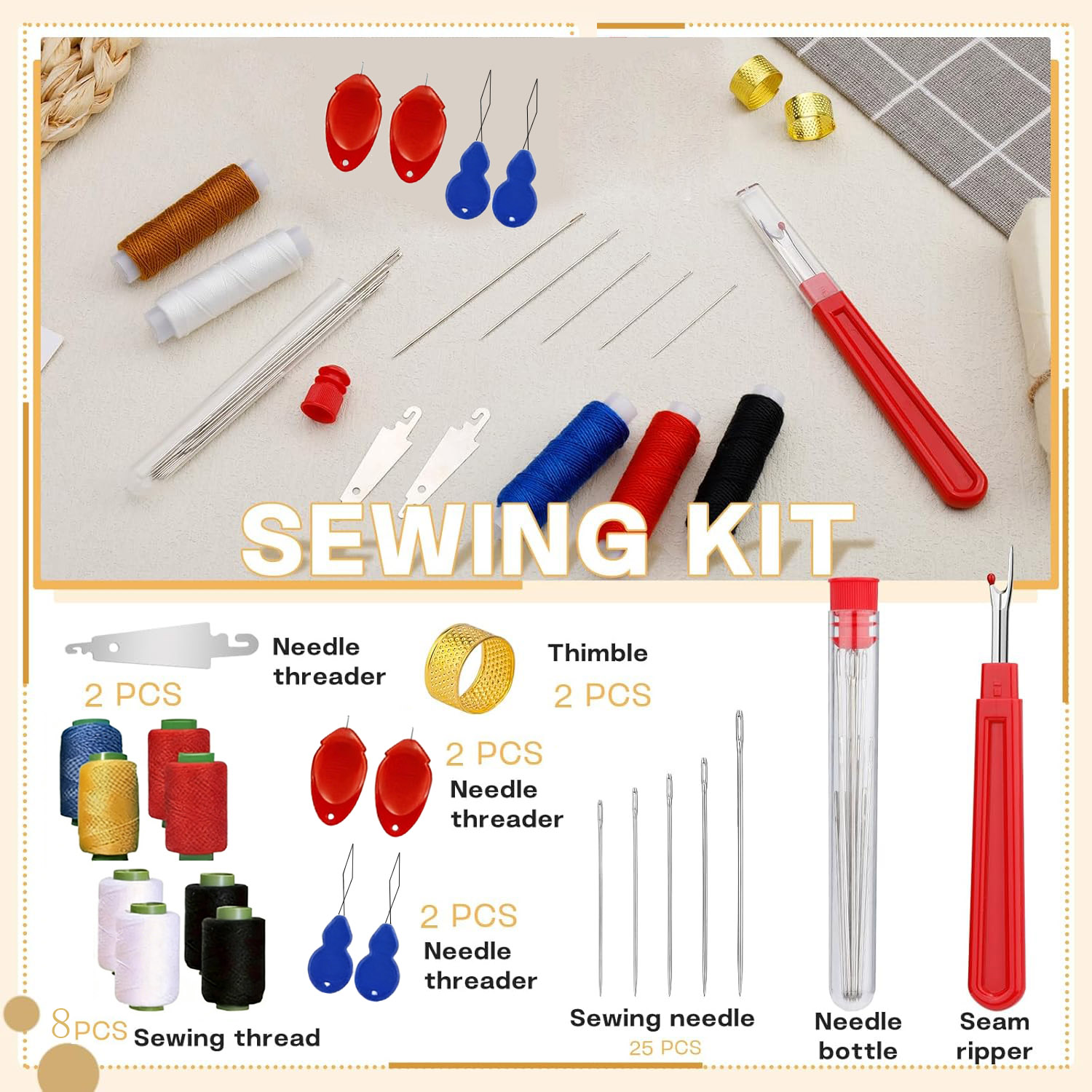Sewing Repair - Kit de 43 aiguilles à grande