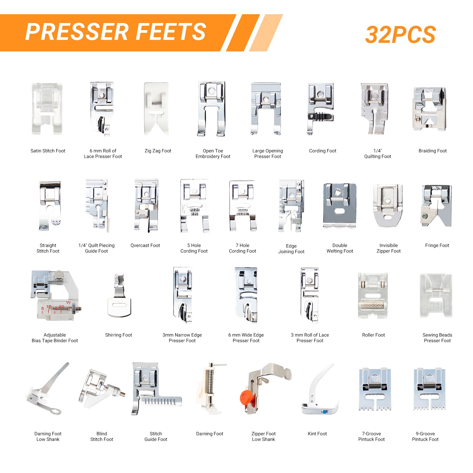 Zipper Foot Presser - Kit pied-de-biche à coudre multifonction 32